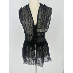 Hendi Black Lace Top Halter Open Back Whimsigoth Goth Fairy Tie Back One Size